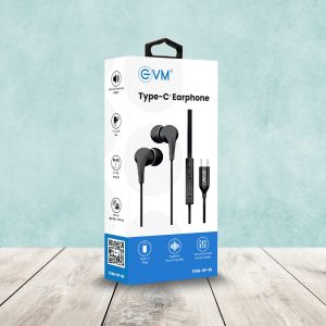EVM HF 01 Type-C Wired Earphone Stereo Sound Built in Mic with Call & Music 1 Year Warranty Black