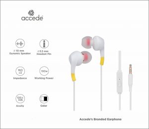 Accede A322 Music mini Earphones With Mic 3.5mm Jack White