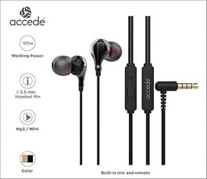 Accede A322 Music mini Earphones With Mic 3.5mm Jack Black