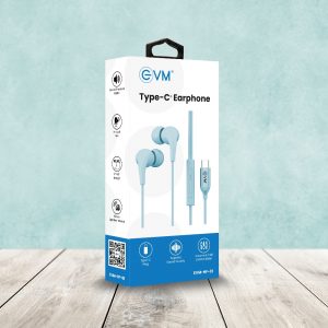 EVM HF 01 Type-C Wired Earphone Stereo Sound Built in Mic with Call & Music 1 Year Warranty Blue