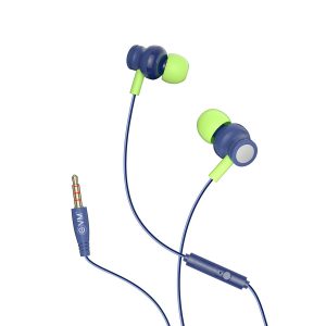 EVM HF 03, 3.5mm Jack Wired Earphone Stereo Sound Built-in Mic 1 Year Warranty Blue