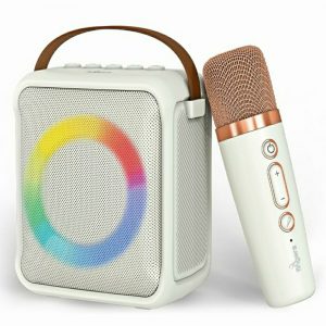 FINGERS SoloKaraoke Portable Speaker with Wireless Mic Bluetooth USB MicroSD AUX FM Ivory