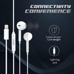 Digitek DE-044 LTC Earphones With Mic 8 Pin Iphone Connector Premium Sound Quality White