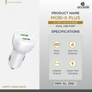 Accede A208 Mobi X Plus Dual Car Charger 3 AMP White