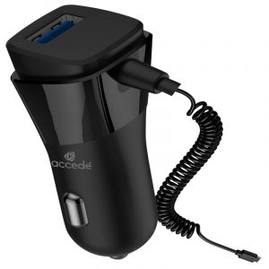 Accede A202 Duetox 2.4A Fast Car Charger Single Port with Micro USB Cable Black