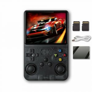 R36S Retro Handheld Game Console 3.5 IPS Screen 64GB Card Grey Transparent