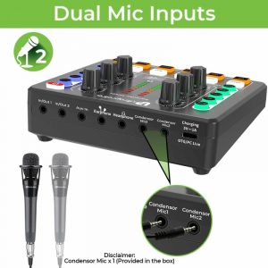 UltraProlink Karaoke Sing Along Pro Portable Bluetooth Audio Mixer for Singing,Podcast,Live Stream