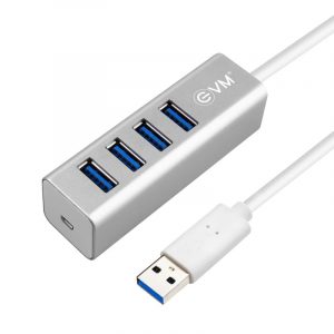 EVM U3.0DC 4 in 1 Multiport Type C USB 3.0 HUB + DC Power Speed up to 5Gbps Silver Grey