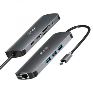 EVM Multiport-9-in-1 Type-C HUB Multiport Docking Station 4K HDMI Lan SD/Micro Silver Grey