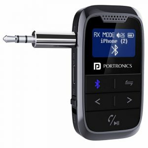 Portronics Auto 18 Bluetooth Transmitter/Receiver Display Calling Aux in/Out Car TV PC Speaker Black