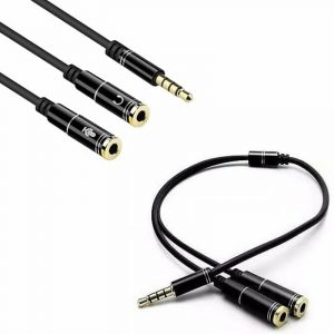 Headphone Splitter 3.5mm Audio & Mic Stereo Y Splitter Headphone Mic & Audio Adapter Black