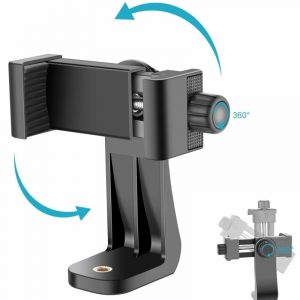 Fitgear Tripod Mount 360 Degree Phone Holder Adjustable Clamp All Types of Tripods 1/4 Screw Black