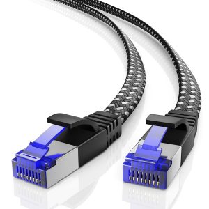 Lan Ethernet Cable 1.5 Meter Flat Braided Network LAN Internet Cable, High Speed Cable Black/White