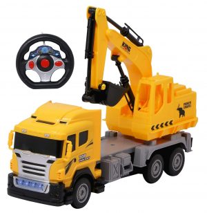 Remote Control Battery Operated Excavator & Dump Construction Toy For Kids, Yellow