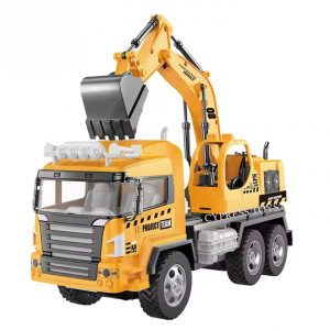 Rechargable Remote Control Construction Excavator RC Truck 6 Wheel Driver, Yellow