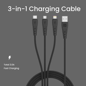 Portronics POR 1313 Konnect A Trio 3-in-1 Multifunctional Cable 3.0A Total 1.5 m