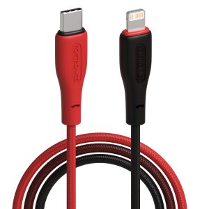 Portronics Hue X 20W Dual Tone Colour Type C to 8 Pin Fast Charging Cable for iPhones,Black+Red