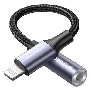 ZEBRONICS LTAux10, Lightning to 3.5 mm Converter, Built-in DAC Chip, Braided Cable, Aluminum Body