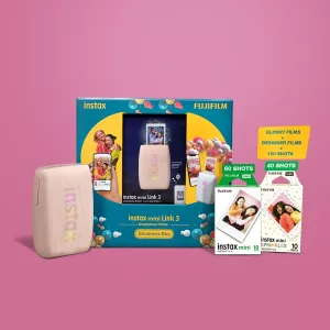 FujiFilm Instax Mini Link 3 Printer Goodness Box Mini Printer With 100 Films Bundle Pack Pink