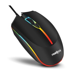 FRONTECH MS0068 Wired USB Optical Mouse 3 Button Mouse RGB Light 1200 DPI Scroll Wheel Compact