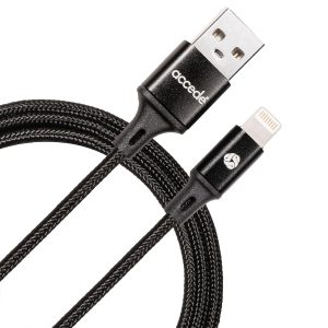 Accede Victor Pro USB To Iphone Fast Charging Cable 3 Amp Nylon Braided 25 Centimeter Black