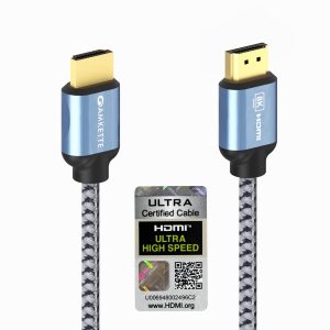 Amkette Ultra High Speed HDMI 2.1 Cable, 2m/6.6ft, 8K 60Hz, 4K 120Hz 48Gbps, Certified, eARC, HDR10+