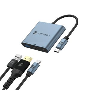 Portronics POR 2187 C-Konnect Plus Type-C to HDMI Adapter 3-in-1, Multiport USB-C Hub