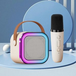 Accede Q7MIC Music Mic SoloKaraoke Portable Speaker with Wireless Mic Bluetooth, USB, MicroSD Ivory
