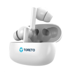 Toreto Air Tune TWS Wireless Earbuds Quad Mic Enc,with 20H Playtime Bluetooth V5.3 Low Latency White