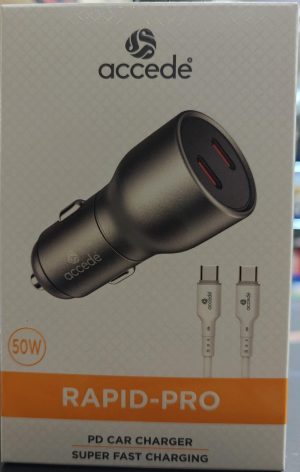 Accede A214 Rapid Pro PD Car Charger Dual Type C Car Charger 50w With Type C to C Cable
