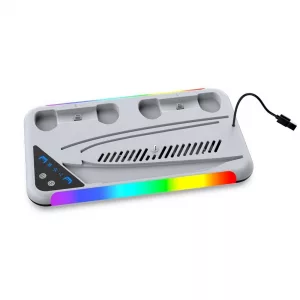 DOBE TP5-3557 PS5 Compatible RGB Multifunctional Cooling Stand with 2 Controller charging dock