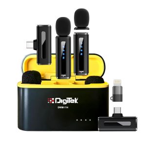 Digitek DWM 114, 2-in-1 iPhone & Android Wireless Microphone, 2.4GHz, 6.6Hr Battery, Noise Reduction