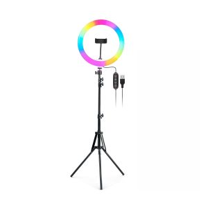DIGITEK DRL 14C RGB 14 Inch Multi-Color LED Ring Light with 5ft Stand and Smartphone Mount, USB Sup