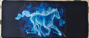 Gaming MousePad Blue Horse Extended Size 700mm x 300mm x 2 mm Desk Mat, Stitched Edges, Non-Slip
