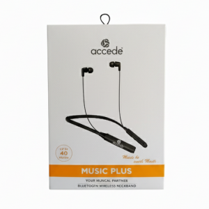 Accede Music Plus Wireless Neckband with Stereo Sound, 10mm Driver, Bluetooth v5.3, 40Hrs Black