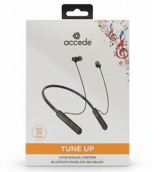 Accede Tune Up Wireless Neckband with Stereo Sound, 10mm Driver, Bluetooth v5.3, Upto 25hrs Black
