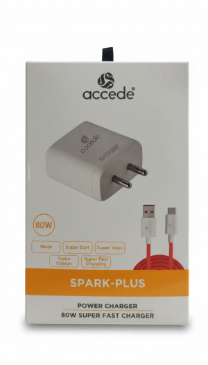 Accede A101 80W Spark Plus Fast Charger with Type-C Cable Supports Dash, Warp, Vooc, Super Voo Combo