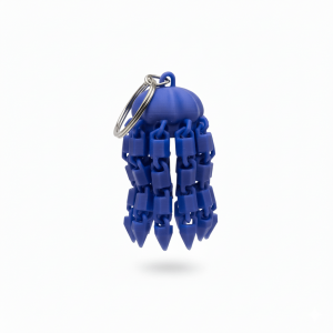 3D Printed Flexi Jellyfish Keychain Blue