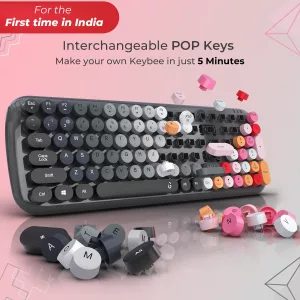 iGear KeyBee Interchangeable/Customizable Typewriter Inspired 2.4GHz Wireless Combo Pink and Grey