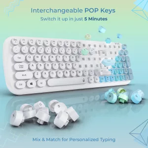 iGear KeyBee Interchangeable/Customizable Typewriter Inspired Combo Blue And White