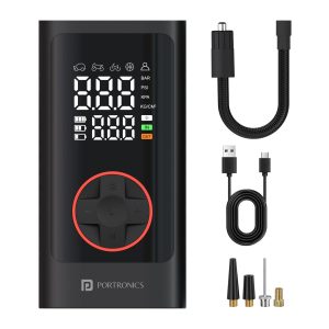 Portronics POR 3026 Vayu 7.0 Tyre Inflator, Full-Size Digital Display Black