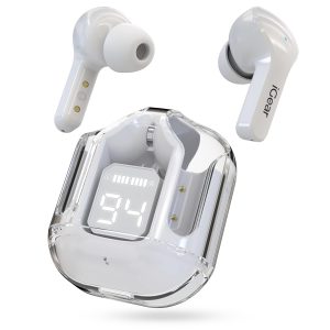 iGear Crystal Wireless Earbuds, 30 Hrs, Charging Case and LED , 14mm Drivers, ENC Ivory White