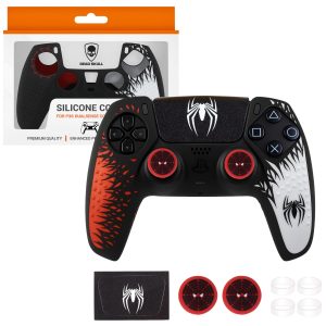 Deadskull PS5 Controller Silicone Case Spiderman Red theme 2 Thumb Caps, Touch Pad Skin