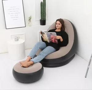 Inflatable Lounge Chair with Footrest And Air Pump, 2-in-1 Folding Portable Recliner Type Sofa
